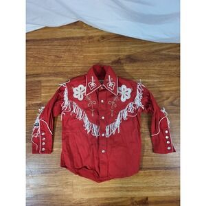 Rockmount Rancg Wear Kids Small Red Embroidered Fringe Pearl Snap Western